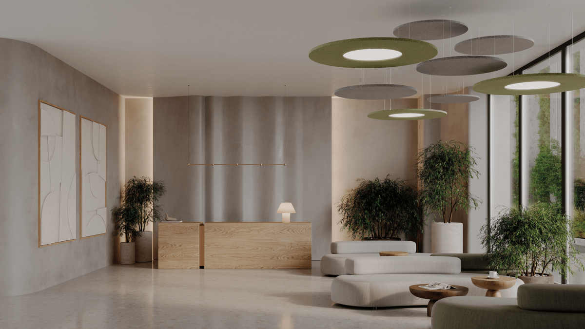 luminaire and acoustic panel for hotel lobby